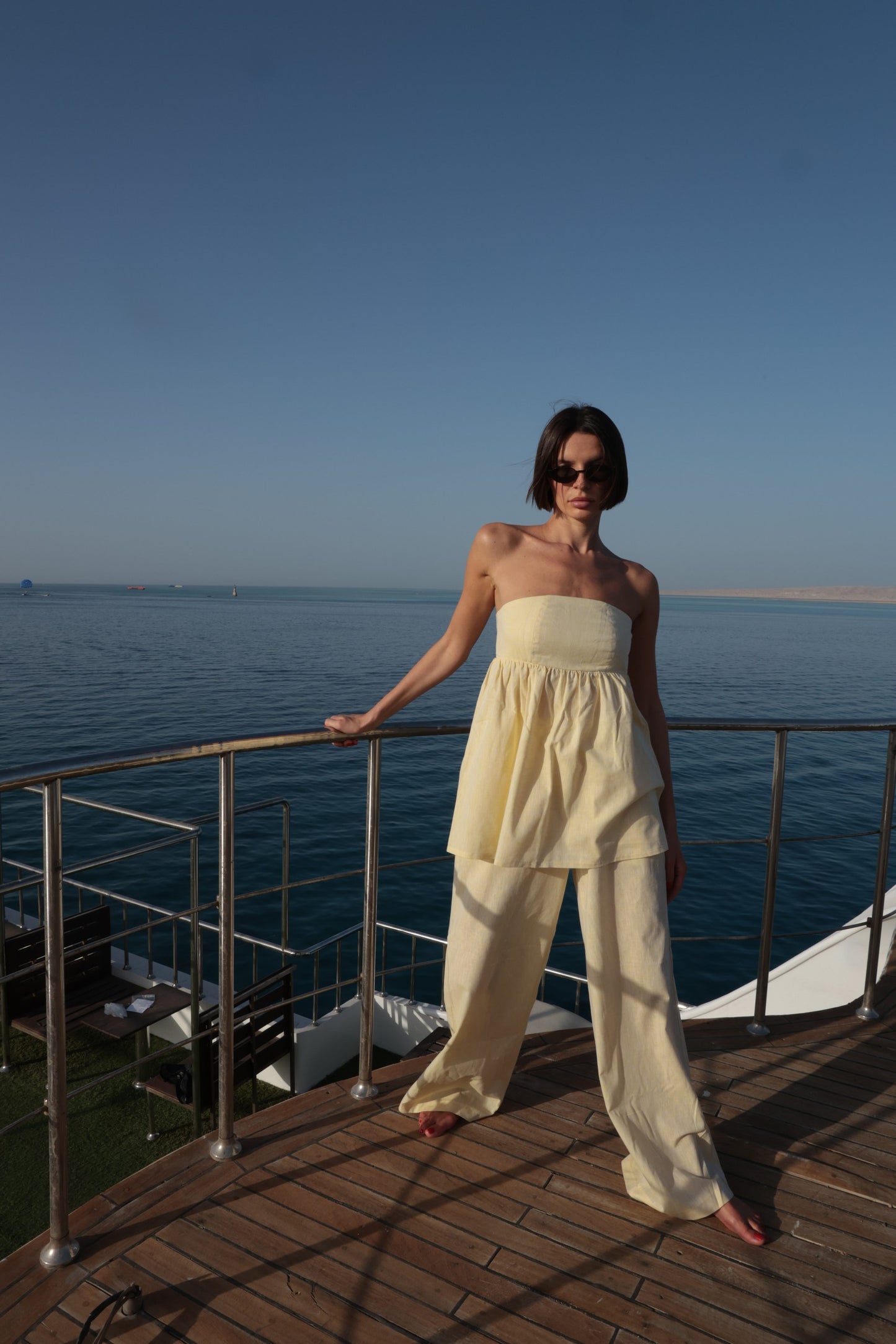 Linen Blend Strapless Set