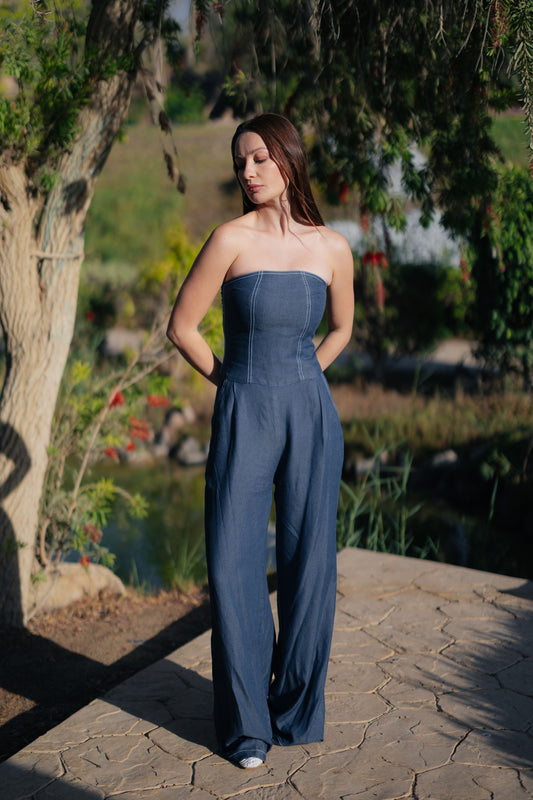 Bandeau Denim Jumpsuit