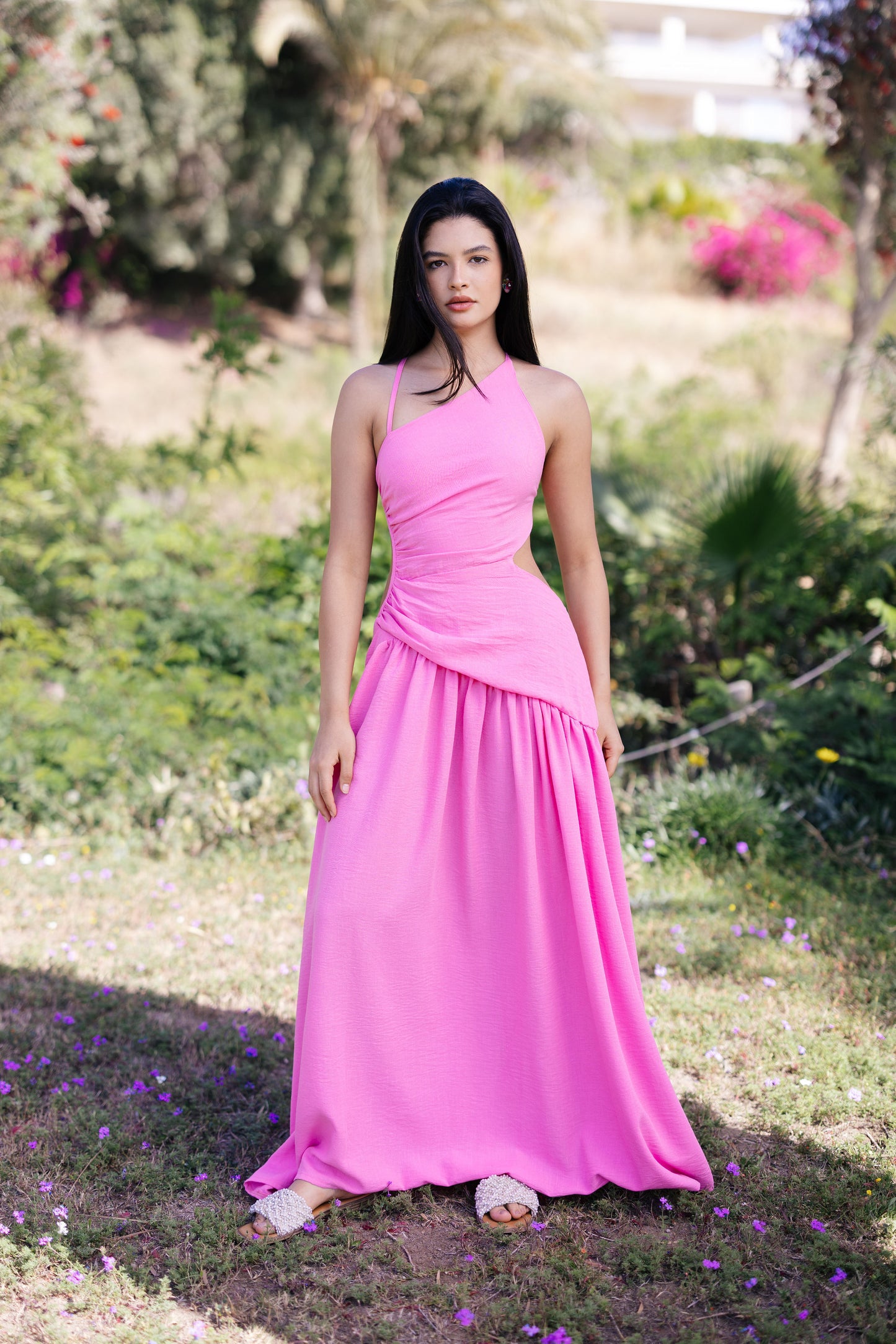 Asymmetric Backless Maxi Dress