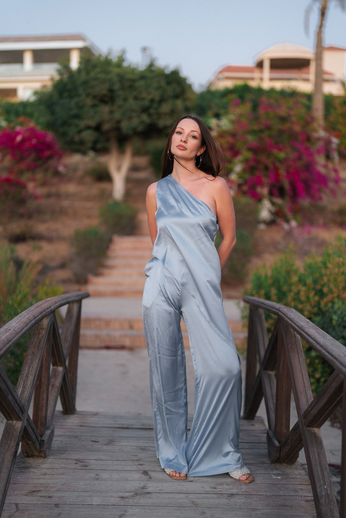 One Shoulder Satin Set