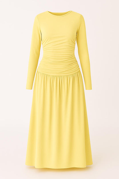 Long Sleeve Gathered Waist Dress
