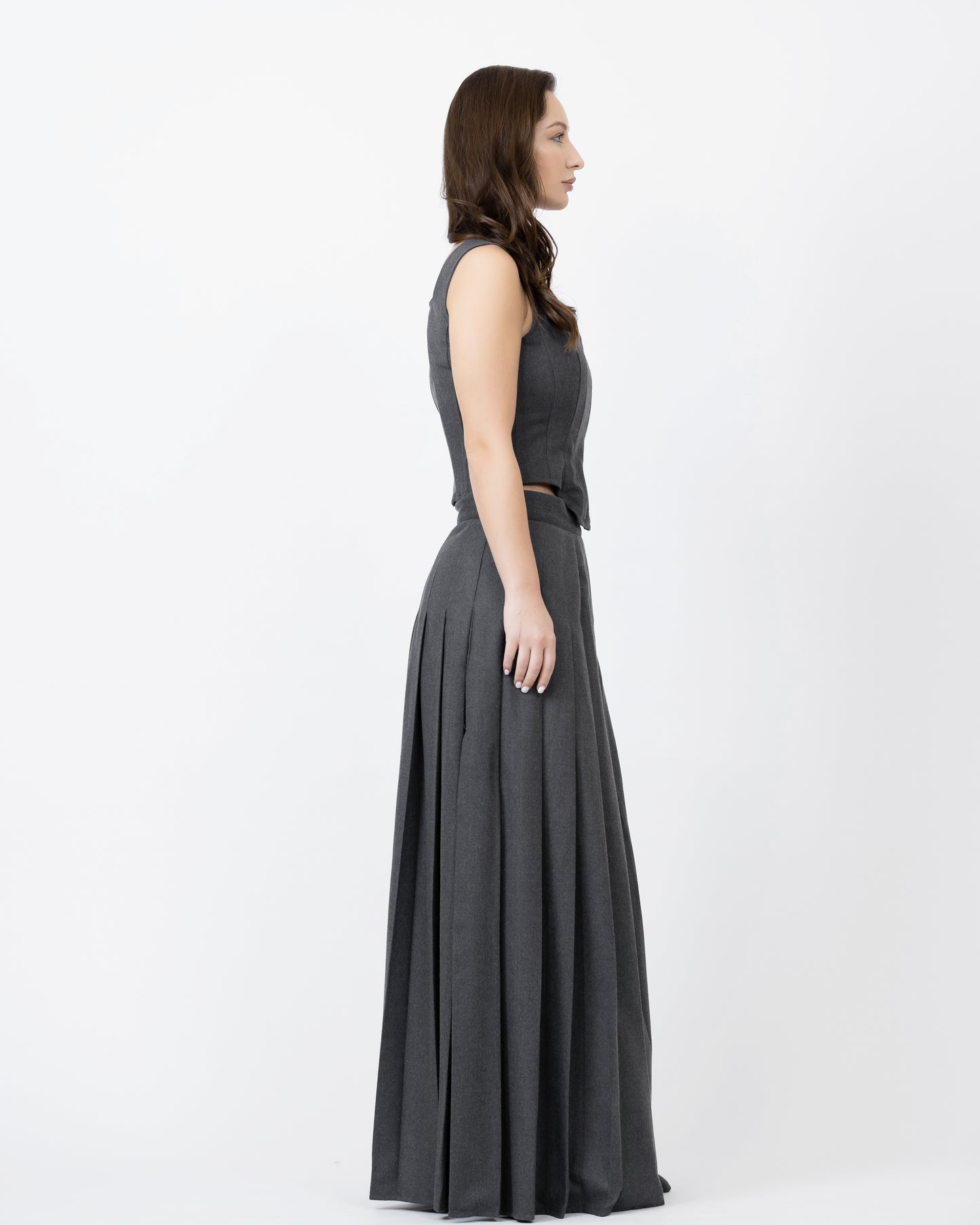 Pleated Split Maxi Skirt Set