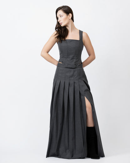 Pleated Split Maxi Skirt Set