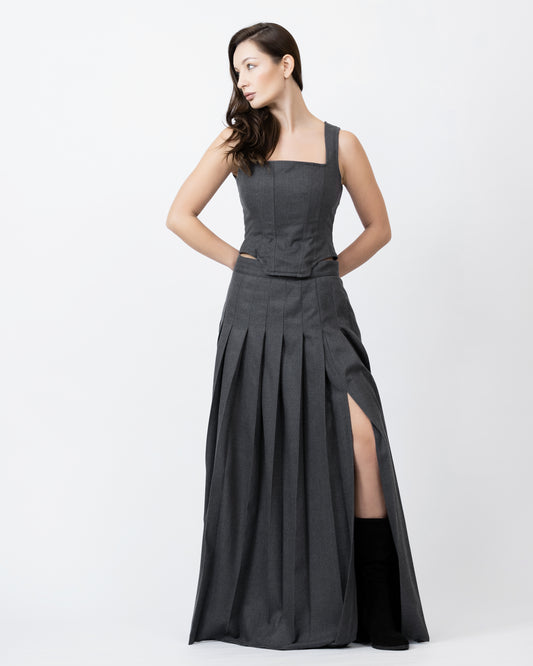 Pleated Split Maxi Skirt Set