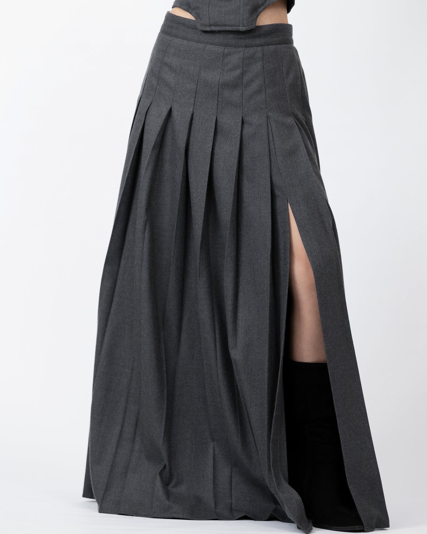 Pleated Split Maxi Skirt Set