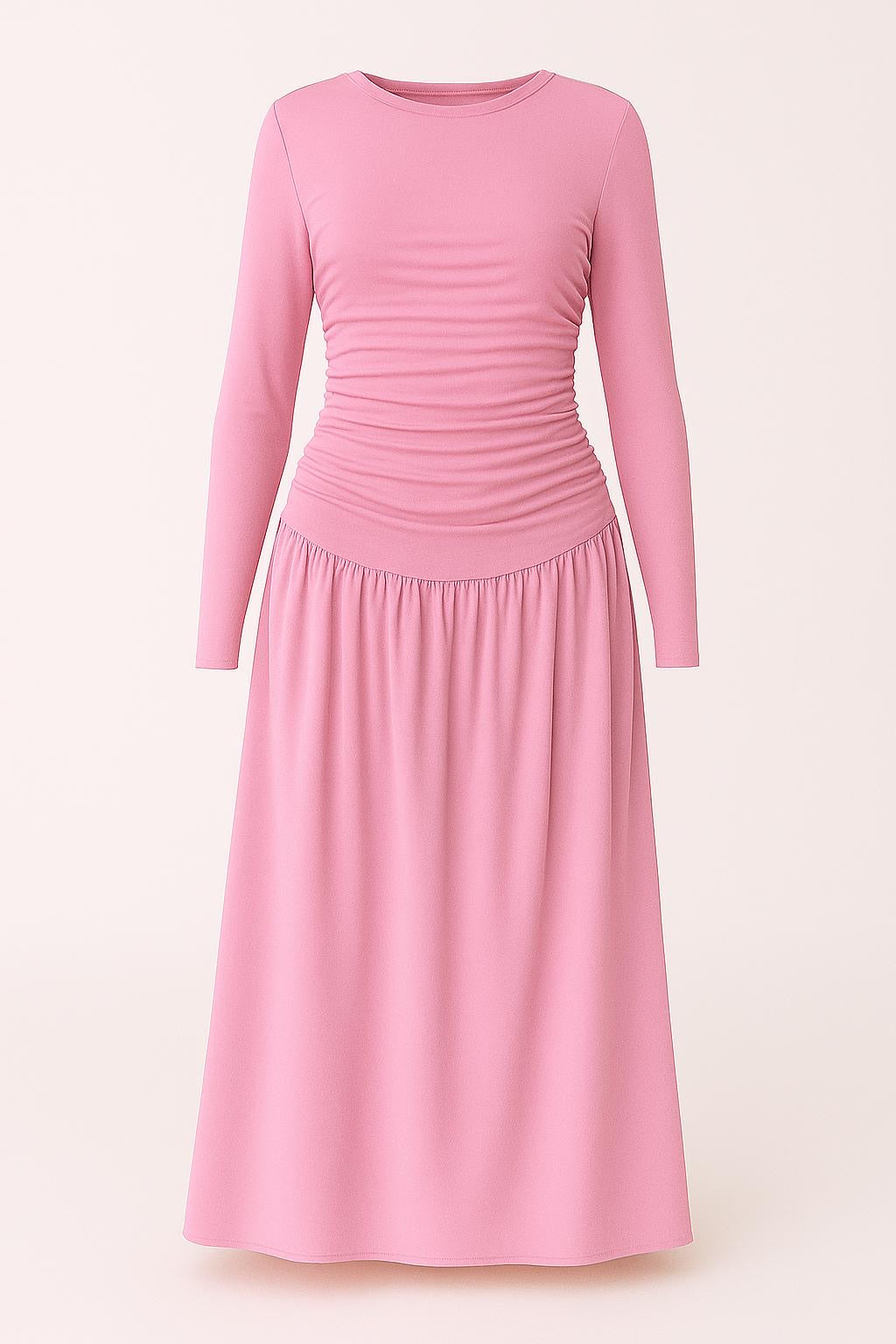 Long Sleeve Gathered Waist Dress