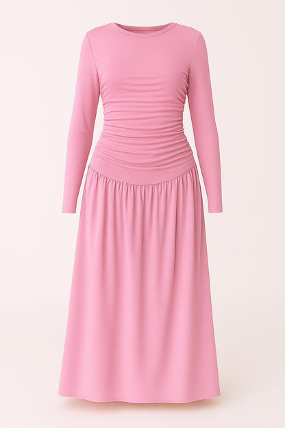 Long Sleeve Gathered Waist Dress