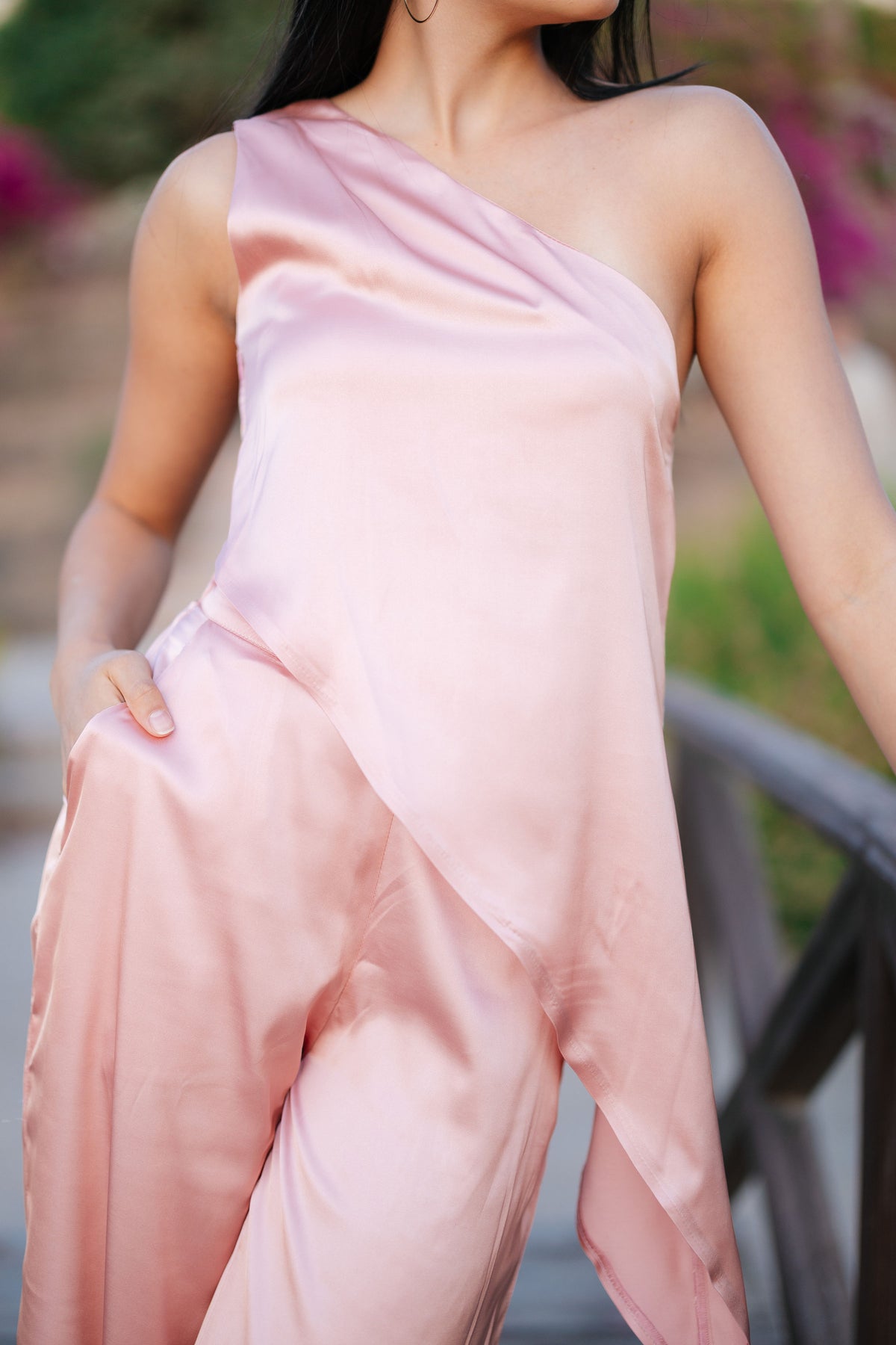 One Shoulder Satin Set