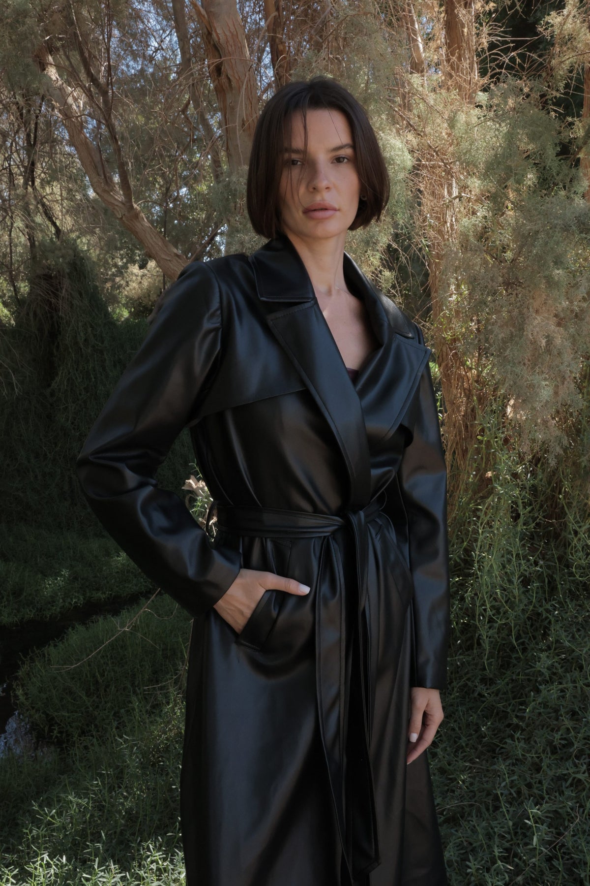 Faux Leather Trench Coat
