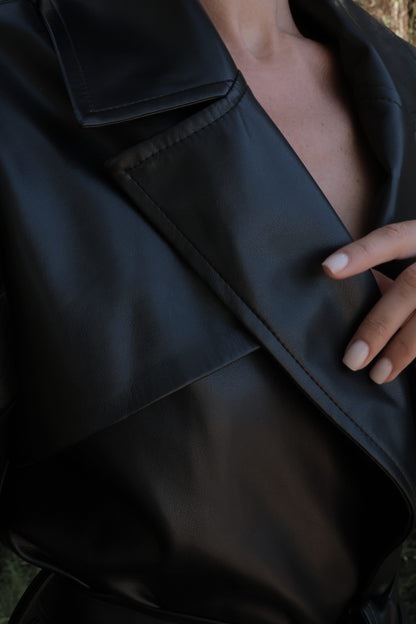 Faux Leather Trench Coat