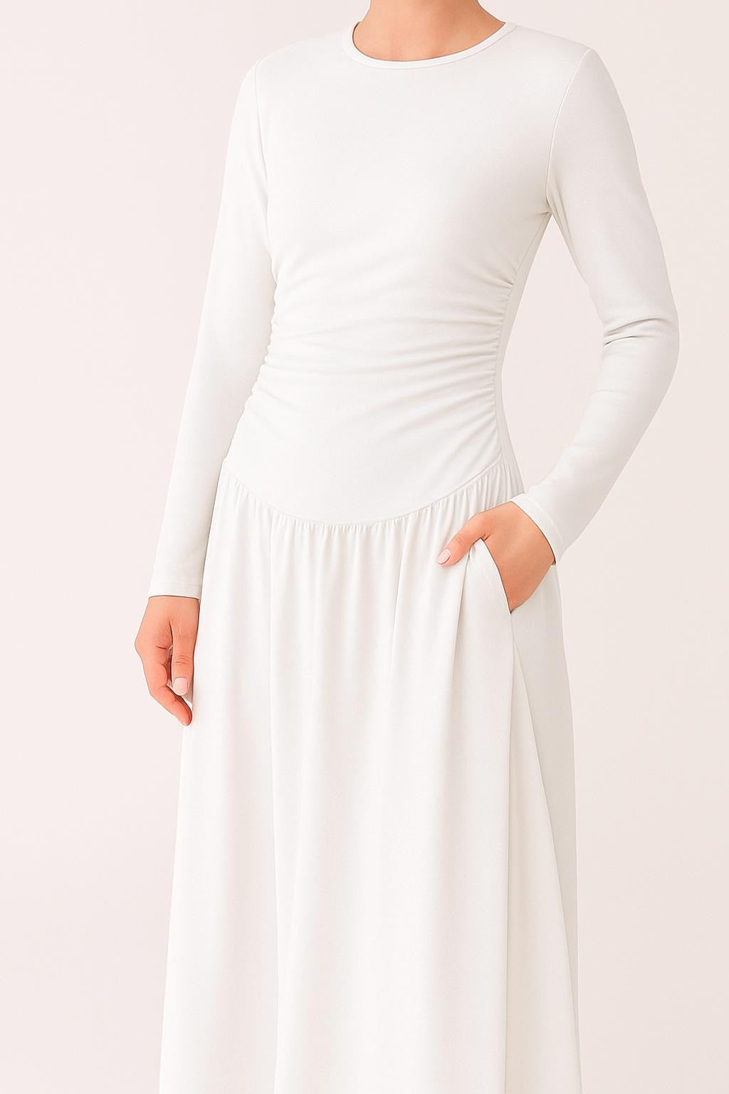 Long Sleeve Gathered Waist Dress