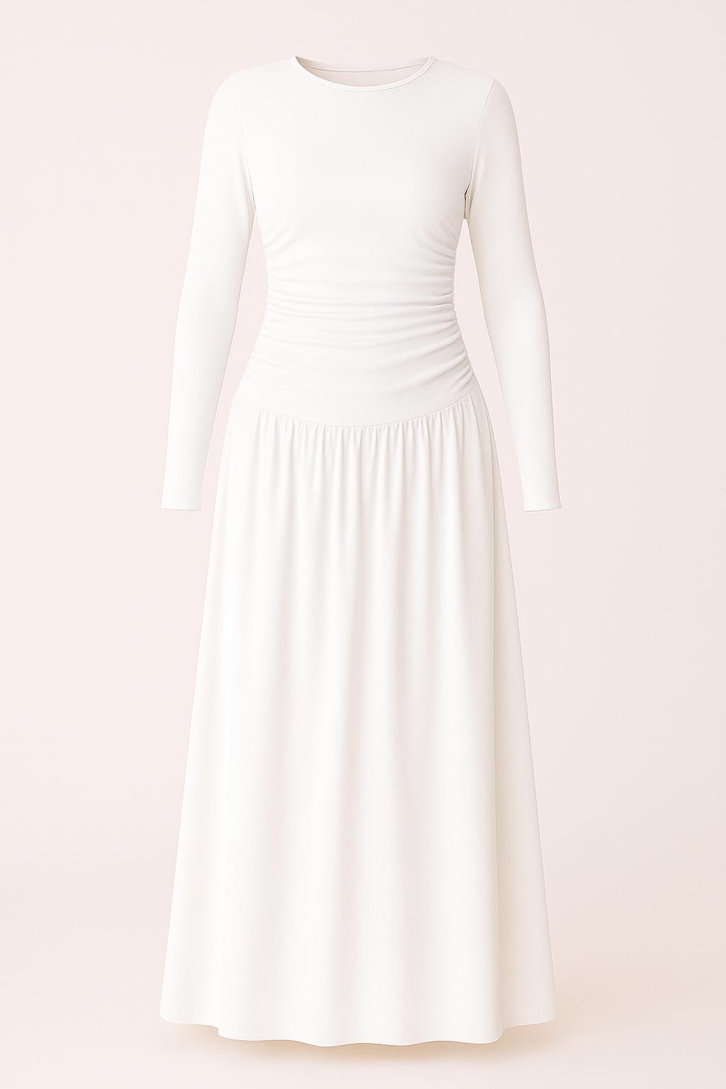 Long Sleeve Gathered Waist Dress