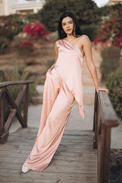 One Shoulder Satin Set