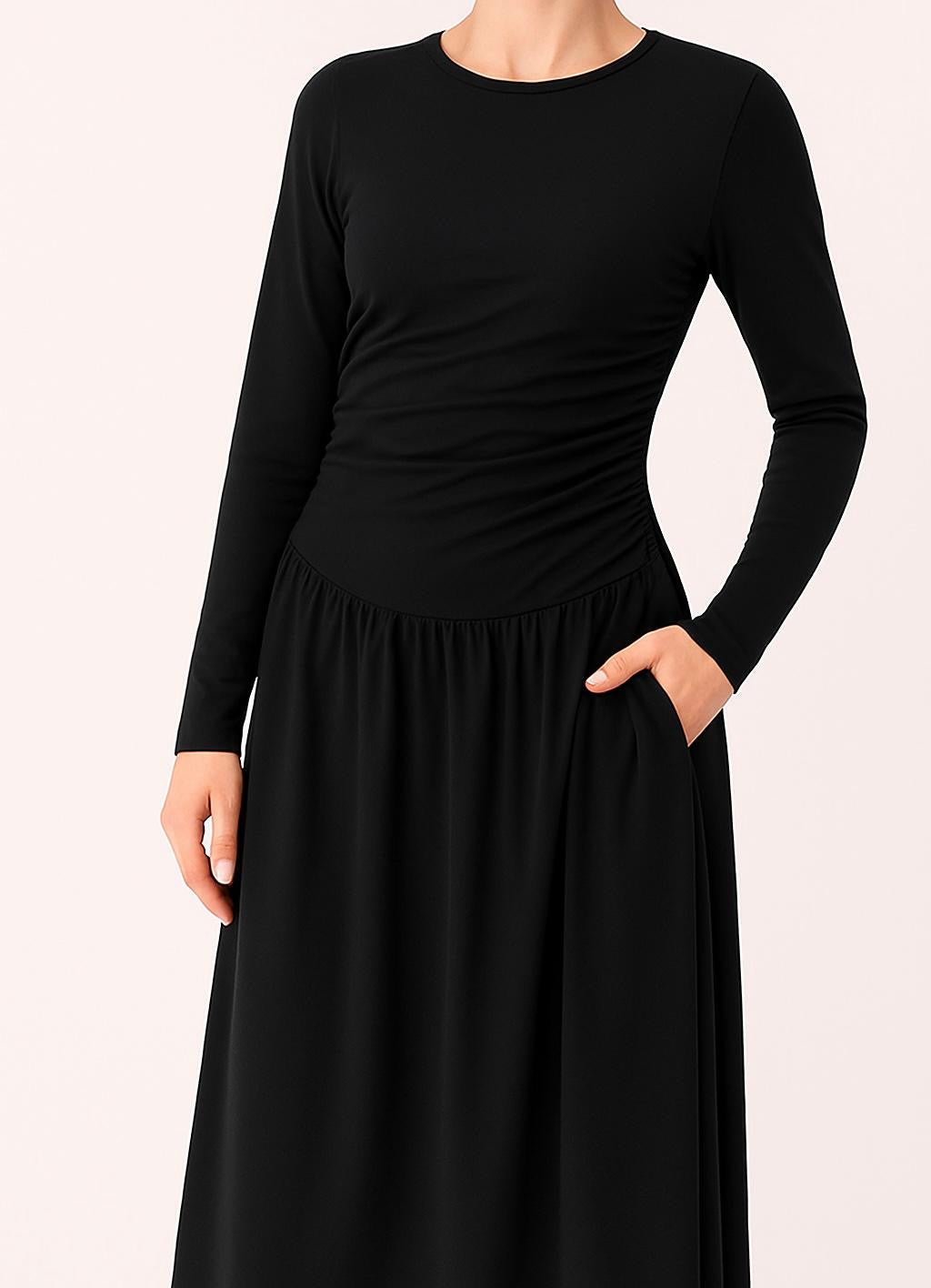 Long Sleeve Gathered Waist Dress