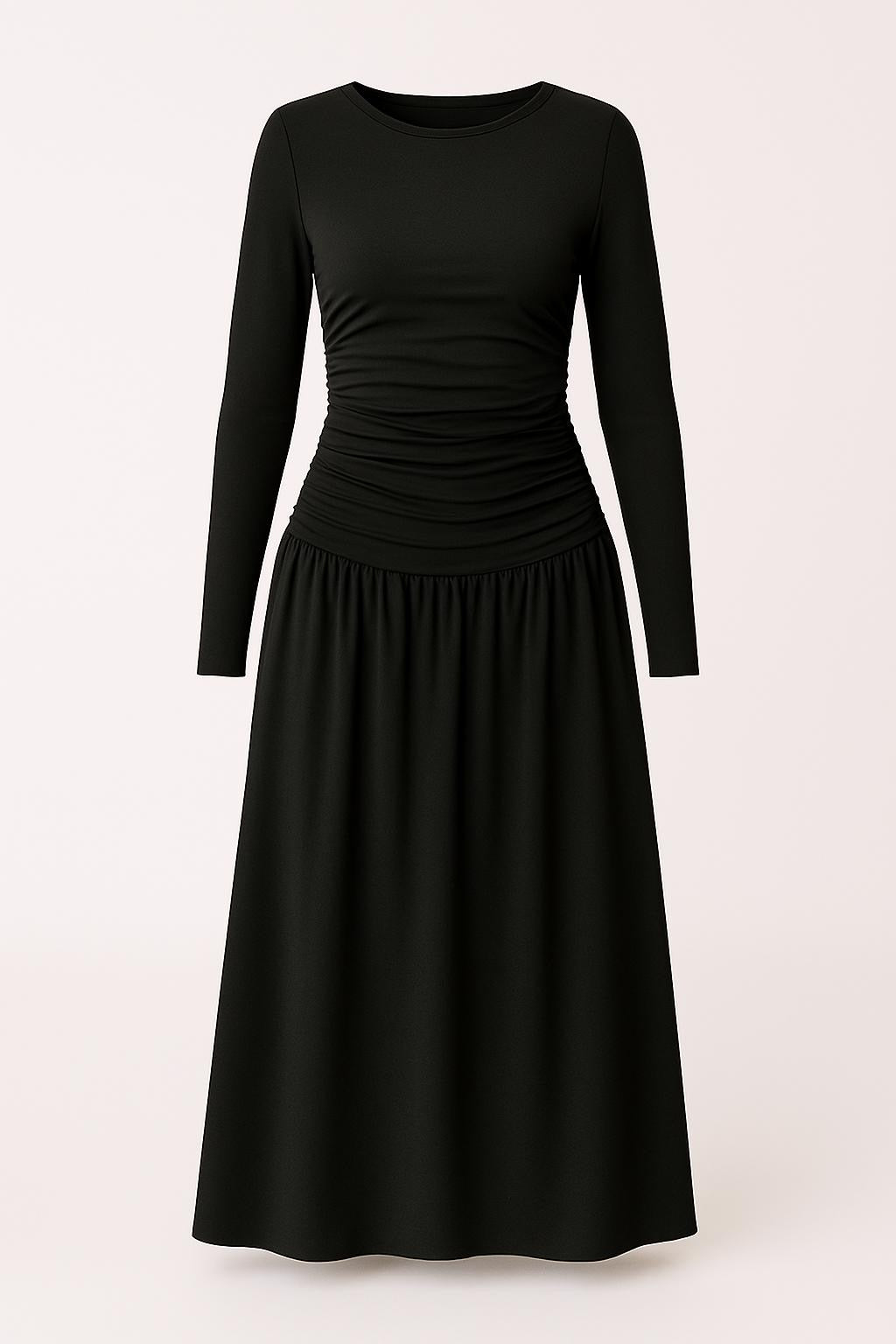 Long Sleeve Gathered Waist Dress