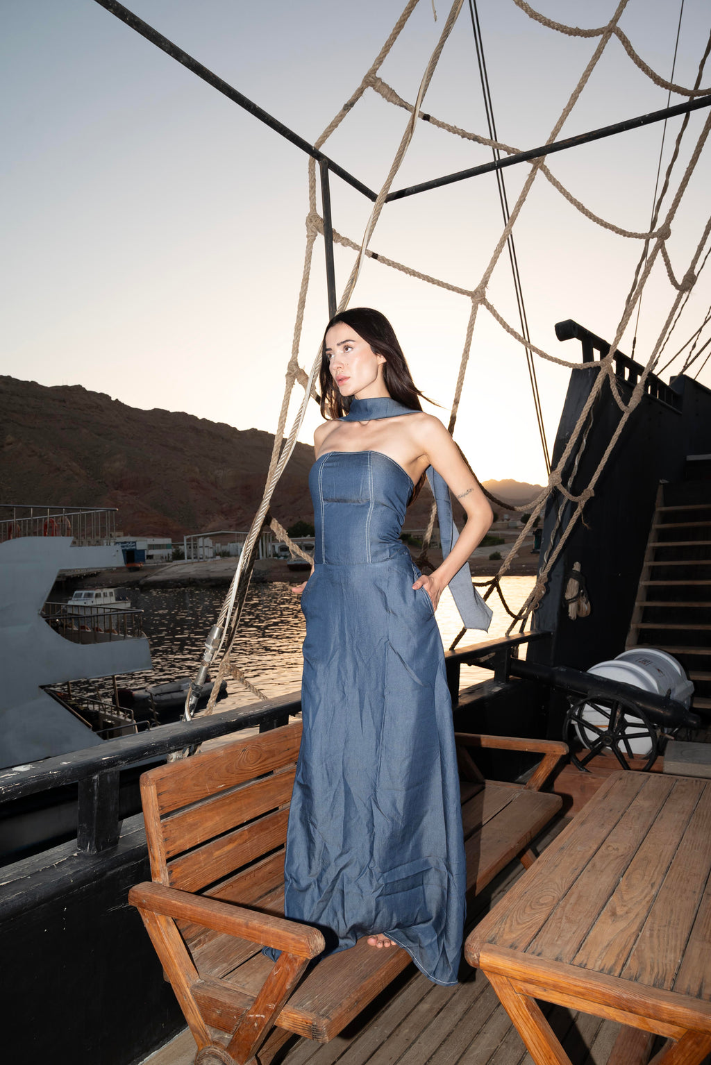 Strapless Denim Maxi Dress