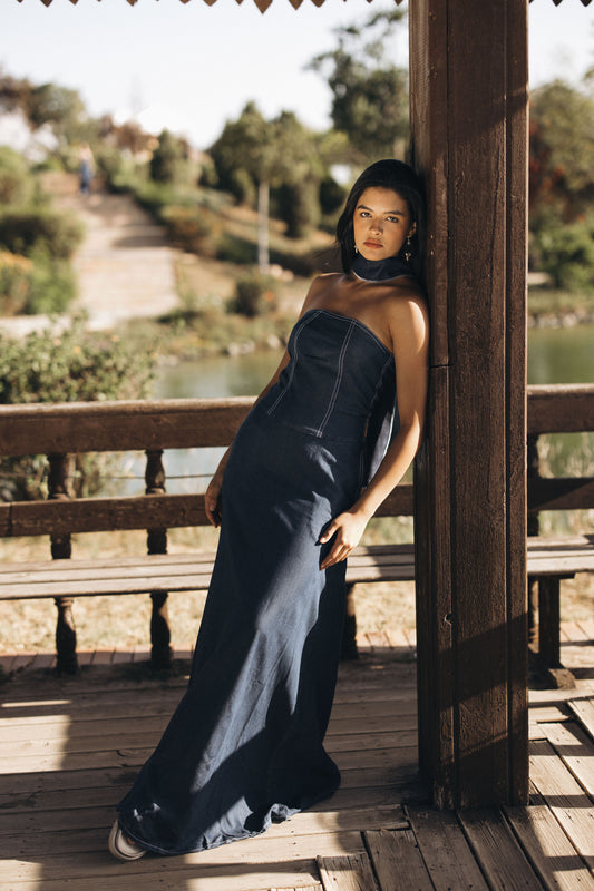 Strapless Denim Maxi Dress