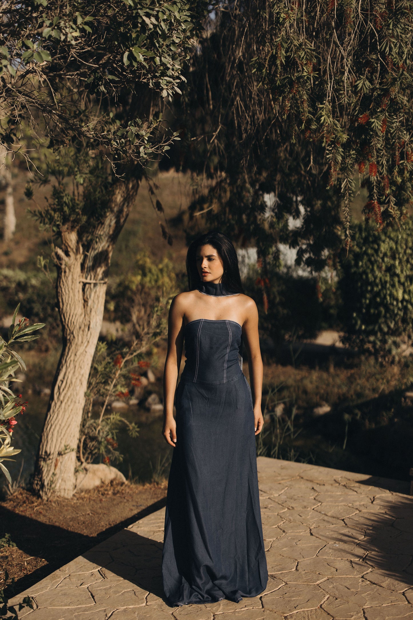 Strapless Denim Maxi Dress