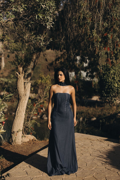 Strapless Denim Maxi Dress
