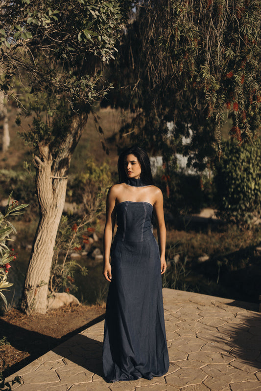 Strapless Denim Maxi Dress