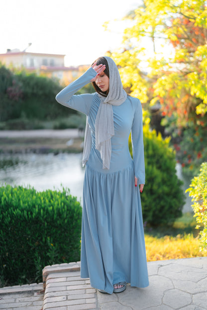 Long Sleeve Gathered Waist Dress