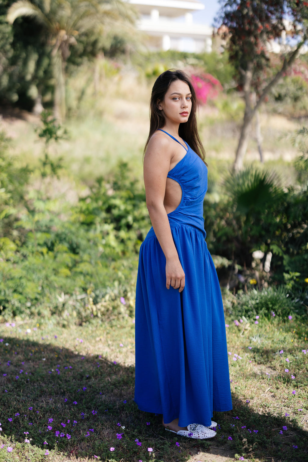 Asymmetric Backless Maxi Dress