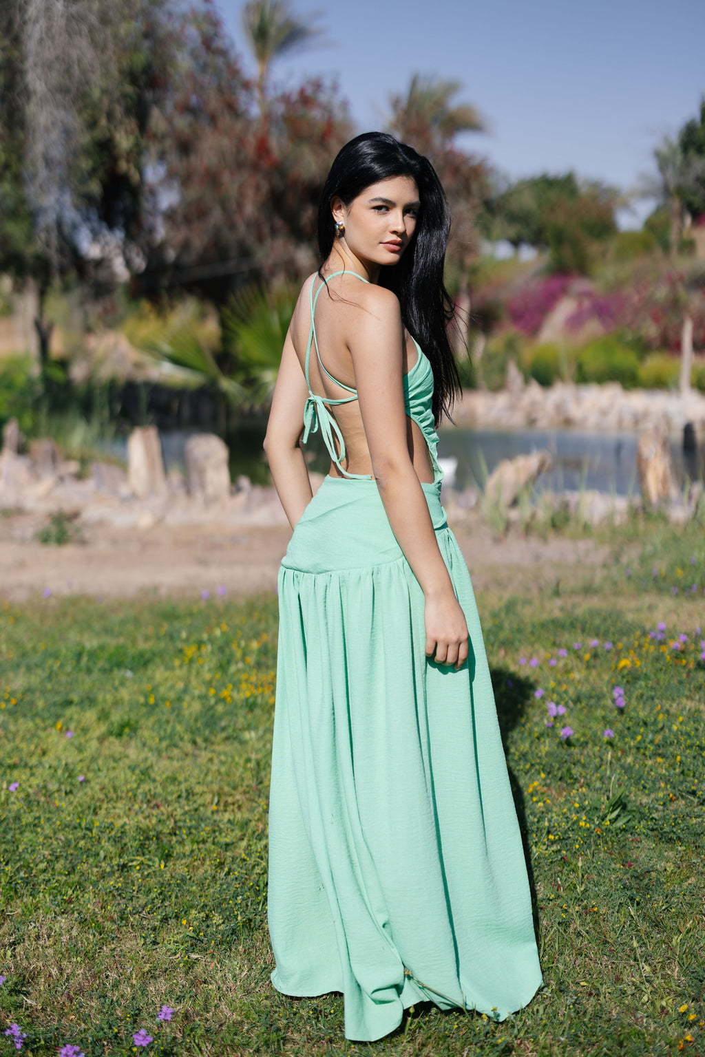 Asymmetric Backless Maxi Dress