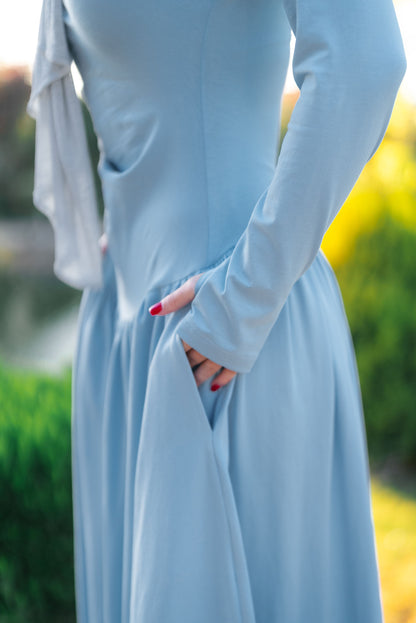 Long Sleeve Gathered Waist Dress