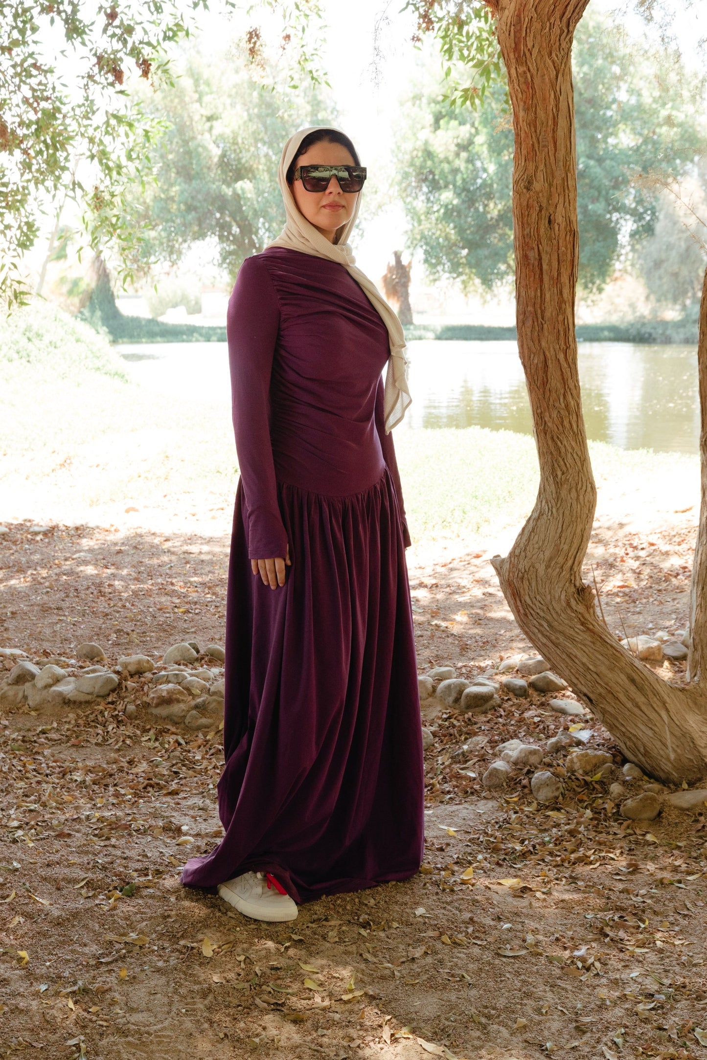 Long Sleeve Gathered Waist Dress