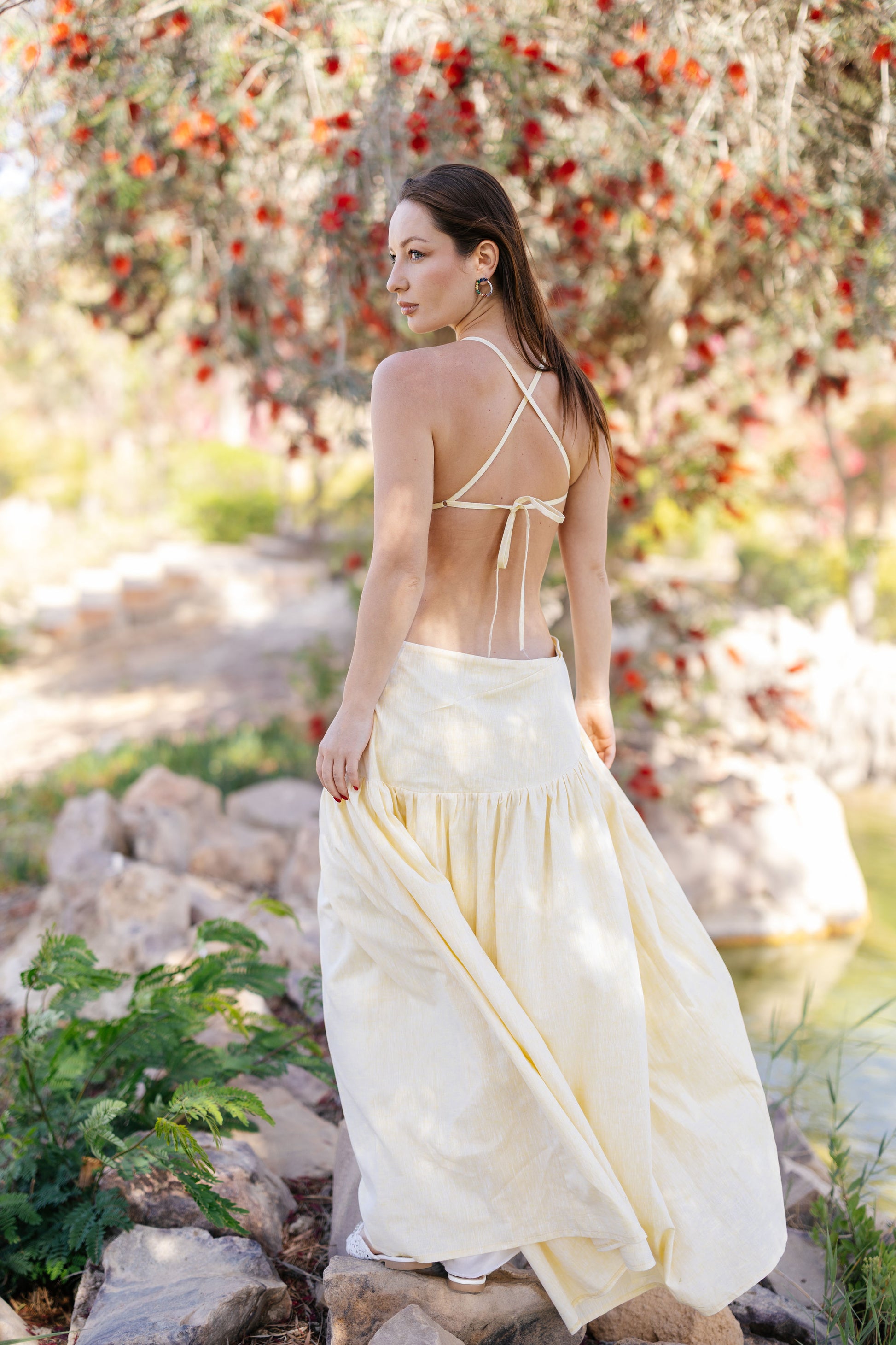 asymmetrical backless dress Mable Backless Asymmetric Ruffle Hem Dress Cream / M